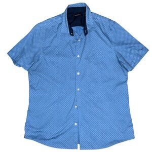 Axist Men's Blue Geometric Design Short Sleeve Button Up Shirt Size Large Casual
